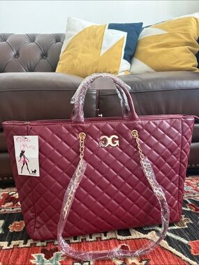 Gilda Paris DG Quilted Tote Bag in deep wine Burgundy